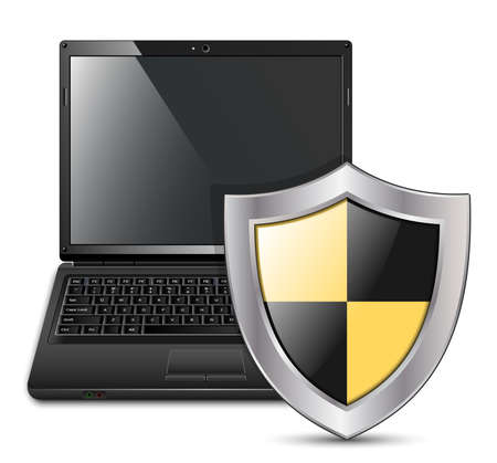 Vector illustration of laptop with protective shieldのイラスト素材