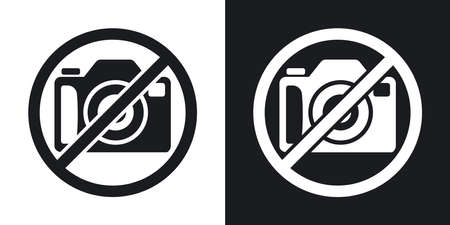 No photography sign, vector. Two-tone version on black and white backgroundのイラスト素材