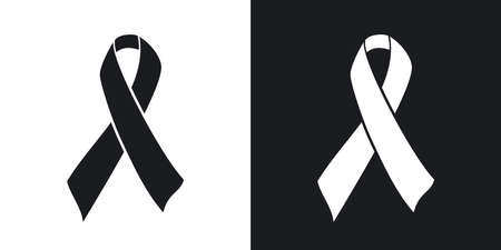 Vector AIDS awareness ribbon sign or icon. Two-tone version on black and white backgroundのイラスト素材