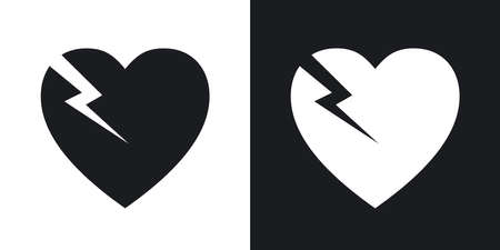 Vector break heart icon. Two-tone version on black and white backgroundのイラスト素材