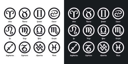 Set of zodiac signs. Two-tone version on black and white backgroundのイラスト素材