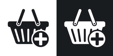 Vector add to shopping basket icon. Two-tone version on black and white backgroundのイラスト素材