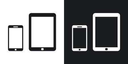 Vector smart phone and tablet icon. Two-tone version on black and white backgroundのイラスト素材