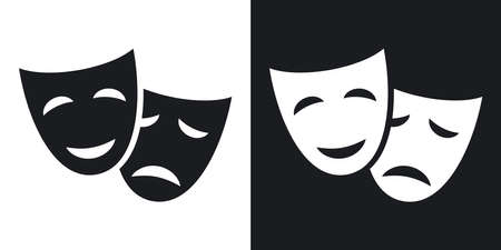Vector theatrical masks icon. Two-tone version on black and white backgroundのイラスト素材