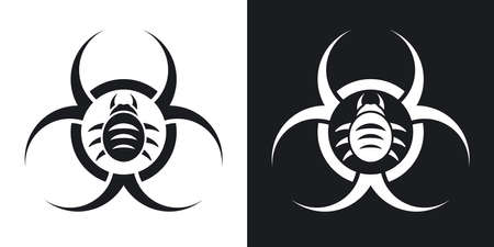 Vector biohazard virus icon. Two-tone version on black and white backgroundのイラスト素材