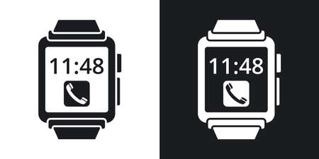 Vector smart watch icon. Two-tone version on black and white backgroundのイラスト素材