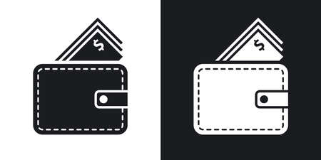 Vector wallet with cash icon. Two-tone version on black and white backgroundのイラスト素材