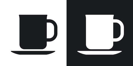 Vector tea cup icon. Two-tone version on black and white backgroundのイラスト素材