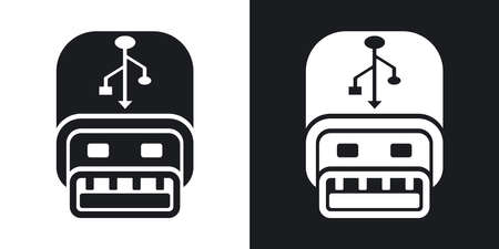 Vector usb stick icon. Two-tone version on black and white backgroundのイラスト素材