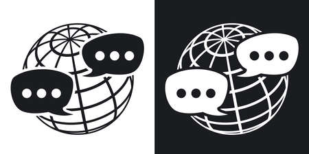 Vector global social network icon. Two-tone version on black and white backgroundのイラスト素材