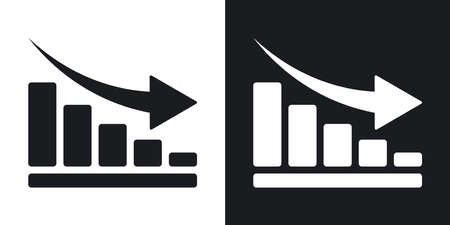 Vector declining graph icon. Two-tone version on black and white backgroundのイラスト素材
