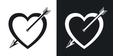 Vector heart icon with arrow. Two-tone version on black and white backgroundのイラスト素材