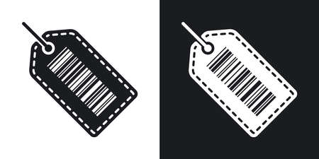 Vector tag or label icon with barcode. Two-tone version on black and white background
