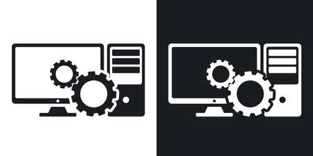 Computer settings icon, stock vector. Two-tone version on black and white backgroundのイラスト素材