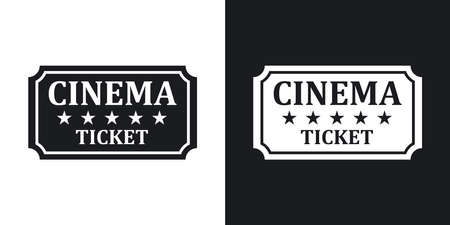 Vector cinema ticket icon. Two-tone version on black and white backgroundのイラスト素材