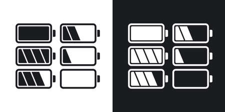 Battery icons set, vector illustration. Two-tone version on black and white backgroundのイラスト素材