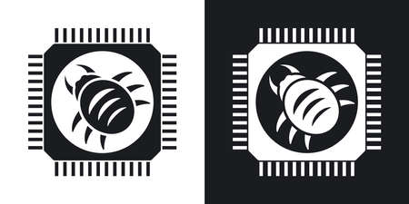 Vector hardware bug icon. Two-tone version on black and white background
