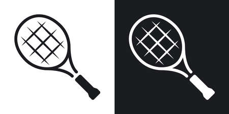 Vector tennis racket icon. Two-tone version on black and white backgroundのイラスト素材