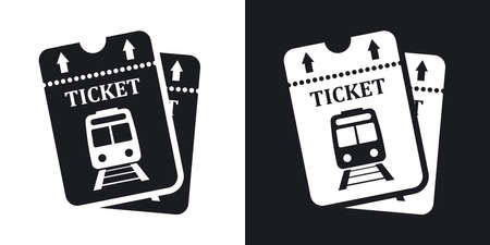 Vector train tickets icon. Two-tone version on black and white backgroundのイラスト素材