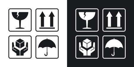 Vector packaging symbols. Two-tone version on black and white backgroundのイラスト素材