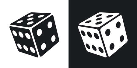 Vector dice icon. Two-tone version on black and white backgroundのイラスト素材