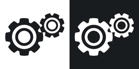 Vector gears or settings icon. Two-tone version on black and white backgroundのイラスト素材
