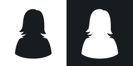Vector female user icon. Two-tone version on black and white backgroundのイラスト素材
