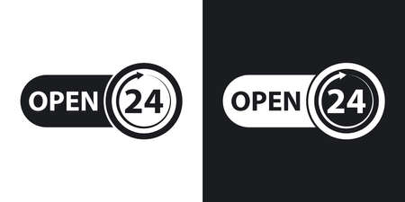 Vector open 24 hours icon. Two-tone version on black and white backgroundのイラスト素材