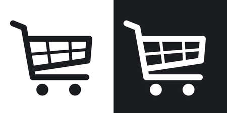 Vector shopping cart icon. Two-tone version on black and white backgroundのイラスト素材