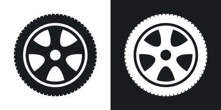 Vector car wheel icon. Two-tone version on black and white background