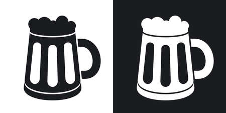 Vector mug of beer icon. Two-tone version on black and white backgroundのイラスト素材