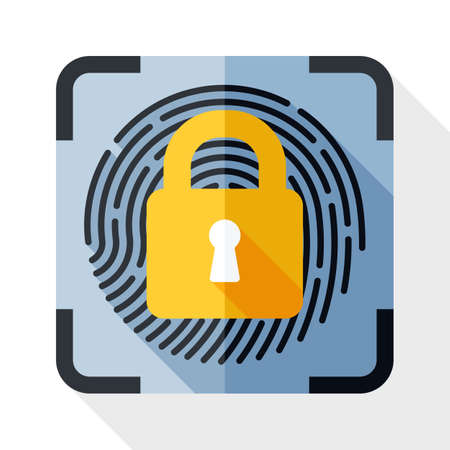 Fingerprint Scanner Locked icon. Fingerprint Scanner Locked simple icon in flat style with long shadow on white background. Security concept iconのイラスト素材