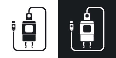 Vector Charger for Phone with micro USB Connector icon. Two-tone version of simple icon on black and white backgroundのイラスト素材