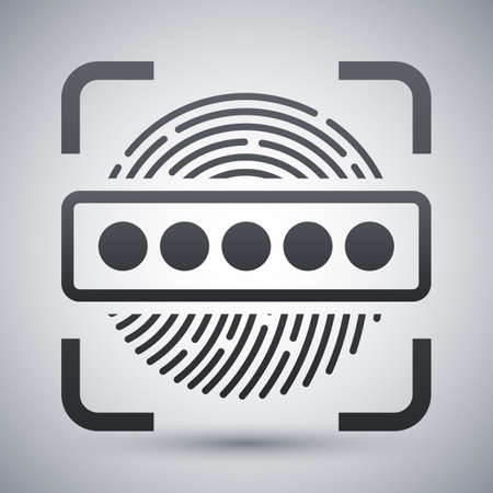 Information Security Concept - Fingerprint Scanner and Password icon. Information Security Concept - Fingerprint Scanner and Password simple icon on a light gray backgroundのイラスト素材