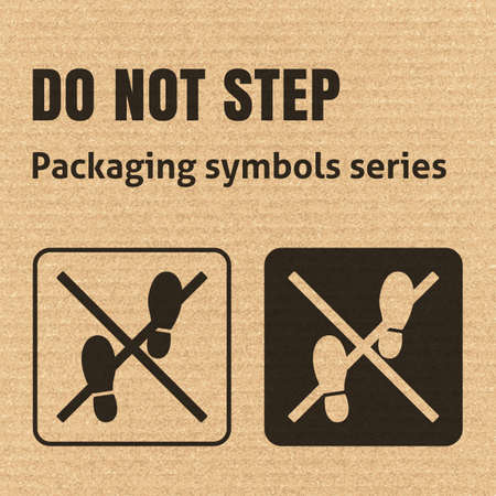 DO NOT STEP packaging symbol on a corrugated cardboard background. For use on cardboard boxes, packages and parcels. EPS10 vector illustrationのイラスト素材