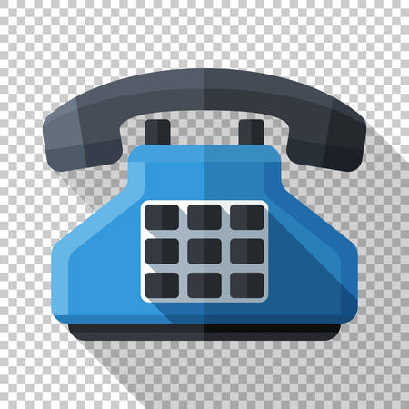 Push-button telephone icon in flat style with long shadow on transparent backgroundのイラスト素材