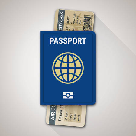International passport and airline boarding pass ticket. Vector illustrationのイラスト素材