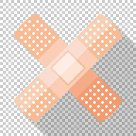 Adhesive plaster or sticking-plaster icon in flat style with long shadow on transparent backgroundのイラスト素材