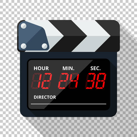 Clapperboard icon in flat style with long shadow on transparent backgroundのイラスト素材