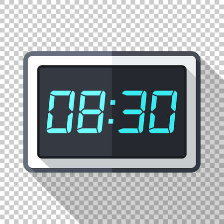 Digital clock icon in flat style with long shadow on transparent backgroundのイラスト素材