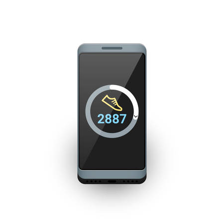 Smartphone with fitness tracker or steps counter app on screen. Vector illustration on white backgroundのイラスト素材