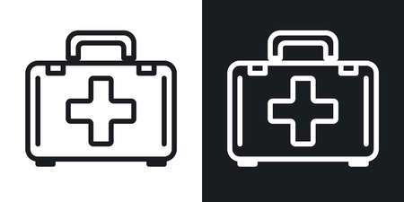 First aid, help or doctor bag icon. Minimalistic two-tone vector illustration on black and white backgroundのイラスト素材