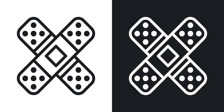 Adhesive plaster, bandage plaster or band aid icon. Minimalistic two-tone vector illustration on black and white backgroundのイラスト素材