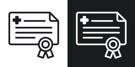 Doctor license or medical certificate icon. Minimalistic two-tone vector illustration on black and white backgroundのイラスト素材