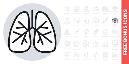 Human lungs icon. Simple black and white version. Contains free bonus icons kitのイラスト素材