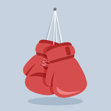 Boxing gloves hang on a nail in the wall. Simple vector illustration in flat designのイラスト素材