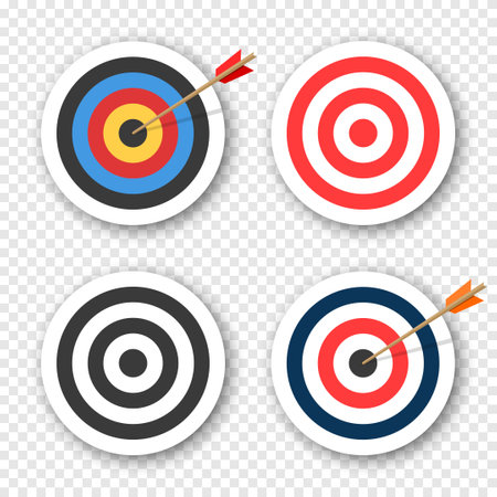 Set of archery targets with soft shadow on transparent background. Vector illustrationのイラスト素材