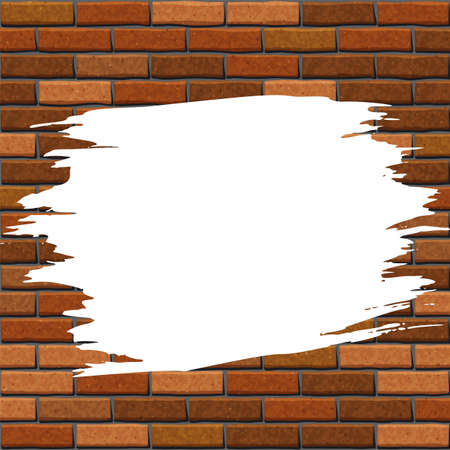 A stain of white paint on a red brick wall. White painted area on a brick wall backdrop. Copy spaceのイラスト素材