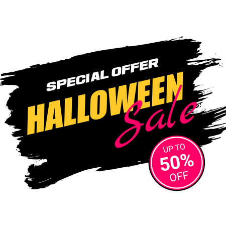 Halloween sale banner template with special offer and discount up to 50 percent off. Vector illustration on white backgroundのイラスト素材