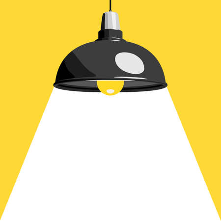 Hanging lamp or ceiling lamp and downward beam of light, vector illustration. Home or office interior and decor. Creative idea concept illustrationのイラスト素材